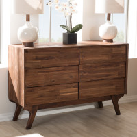 Baxton Studio Sierra-Rain Oak-Dresser Sierra Mid-Century Modern Brown Wood 6-Drawer Dresser